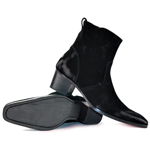 Image of Dress Boot for Men Heels Casual Chelsea Combat Ankle Chukka Boots Zipper Black JY002