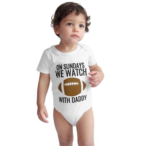 Image of On Sundays We Watch Football with Daddy Bodysuit, Baby Infant Cotton Romper Jumpsuit Outfits Short-Sleeve 0-24 Months