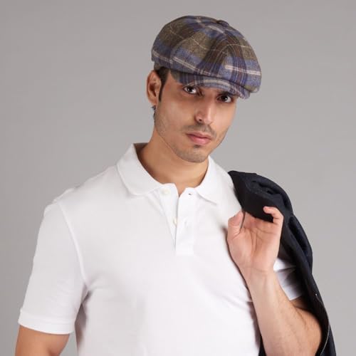 Image of The Tie Hub Wool Flat Cap for Men & Women | Adjustable Vintage Newsboy Gatsby Hat for Casual, Travel, Outdoor | Free Size Herringbone Ivy Style Cap