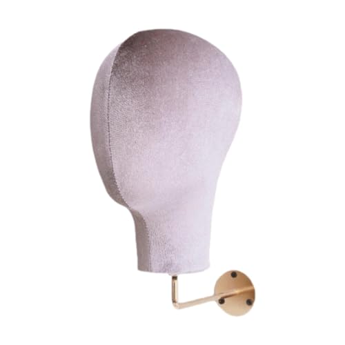 Oshhni Cabeza de maniquí de terciopelo para mujer, montada en pared, práctica base de metal, fácil montaje, soporte para peluca, sombrero y gorra, para el, Gris