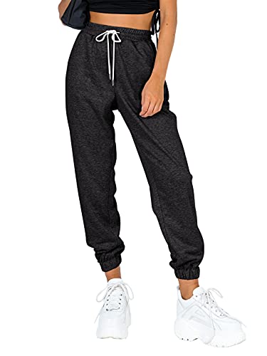 Ezymall Womens Sweatpants Comfy High Waisted Workout Athletic Lounge Joggers Pants with Pockets Black Grey