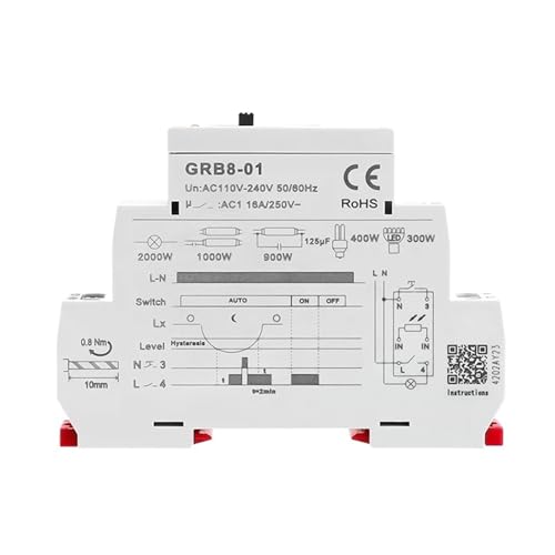 Minuterie crépusculaire GRB8-02 automatique pour éclairage extérieur et rail DIN AC 110V-240V