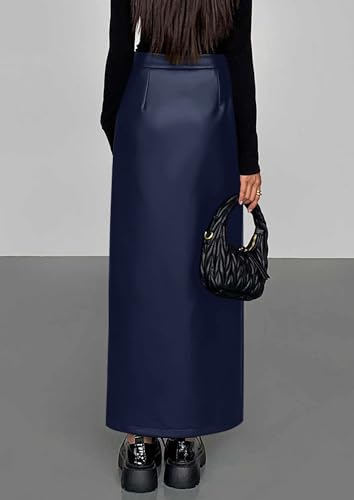 PRETTYGARDEN Womens Faux Leather Skirts 2025 Fall Fashion Bodycon High Waisted Slit Work Office Winter Maxi Long Pencil Skirt