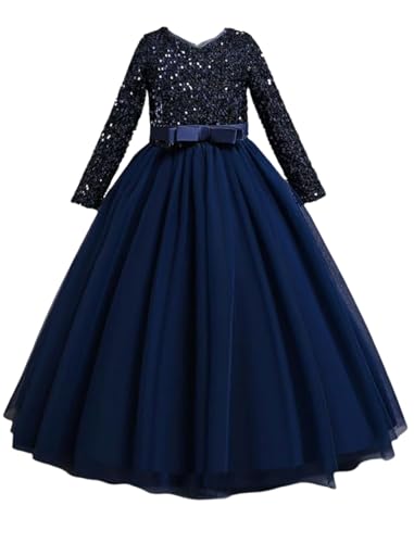 Image of Niren Enterprise Girl's Fit And Flare Long length Elegant Emerald ' Long Sleeve Sequin Tulle Princess Gown - Perfect for Parties, Weddings, and Festive Occasions, Pack of 1