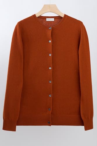Image of JENNIE LIU Women's 100% Cashmere Button Front Long Sleeve Crewneck Cardigan Sweater
