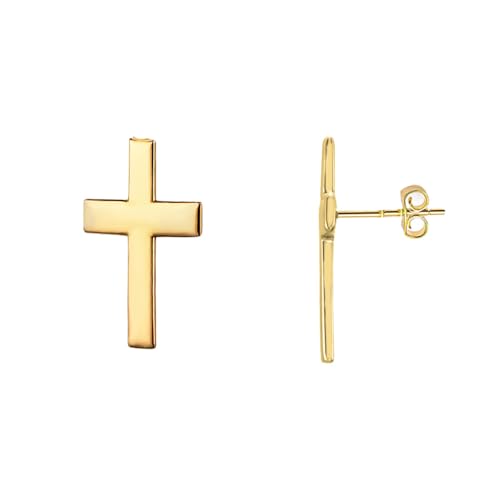 Savlano 925 Sterling Silver Cross Stud Earrings -18K Gold Plated Religious Small Stud Earrings for Women & Men Comes with Gift Box - Made in Italy3