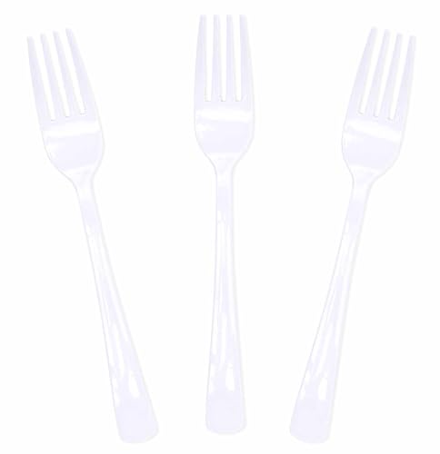 SietDESEO 25 PCS White Plastic Forks White Forks Disposable Utensils Heavy Duty Disposable Cutlery for Birthday Wedding Baby Shower Bridal Shower Plastic Silverware