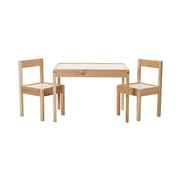 Ikea LATT Children's Table with 2 Chairs, White/Pine, Its Small Dimensions Make it Especially Suitable for Small Rooms or Spaces