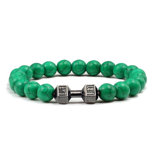 Bracelet haltère en pierre de lave véritable et métal ciselé - 6