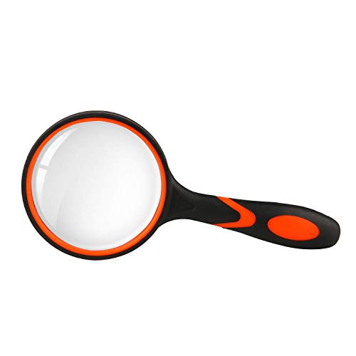 Lupa de lectura de 10 aumentos de mano con mango de goma suave antideslizante, lente de aumento de 75 mm, espejo inastillable, libros de lectura, inspección, insectos (naranja)