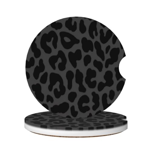 SimpleSteet Absorbent Ceramic Car Coasters for Cup Holders Black Leopard Cheetah Print Design 2.56 Anti Slip Universal Drink Cup Coasters for Women Men (2 Pack)