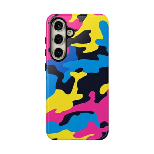 Coque Samsung S24 motif camouflage rose fluo rigide et brillante