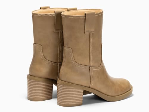 Coutgo Womens Platform Mid Calf Boots Chunky Block Heel Round Toe Boots Fall Winter Shoes4