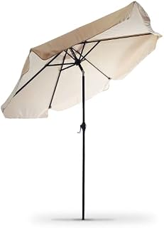 Janoon 2.2M Aluminium 6 Ribs Round Parasol Beach Home Umbrella Tilting, Crank & Flap, Outdoor Patio Beach Sun Shade By CRYSTALS® (Beige)