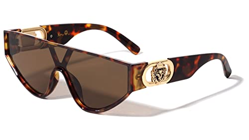 Kleo Epic - Flat Top One Piece Shield Round Bottom Side Coin Lion Head Medallion Hip Hop Sunglasses