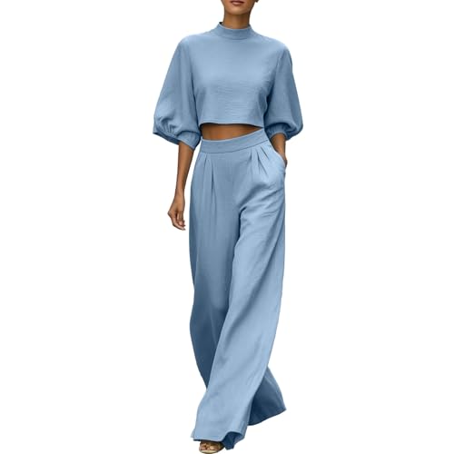 Ensemble 2 pièces femme décontracté avec haut court et pantalon fluide