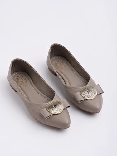 Image of Shoetopia Oversized Bow Detailed Grey Bellies for Girls-EU39