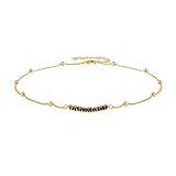 PERNNLA PEARL Dainty 18K Gold Chain Choker Necklace for Women Healing Tiger Eye Crystal Necklace Cute Smile Bar Beaded Pendant Necklaces for 16”