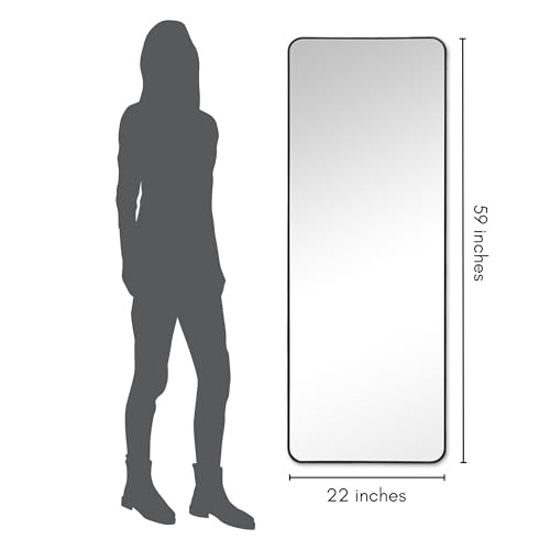 Americanflat 21x58 Full Length Mirror with Stand - Standing Mirrors with Durable Frame - Modern Mirror for Bathroom, Bedroom, Living Room - Mirrors for Wall Display and Home Decor - Black