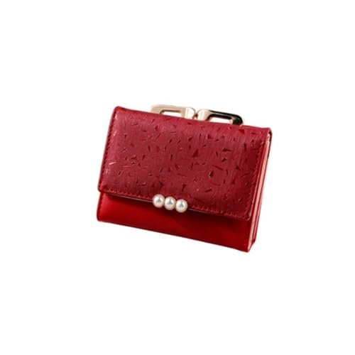 Womens wallet Women’s Vintage PU Leather Pearl Short Wallet - Stylish Coin Purse & Card Holder for Women(Red)