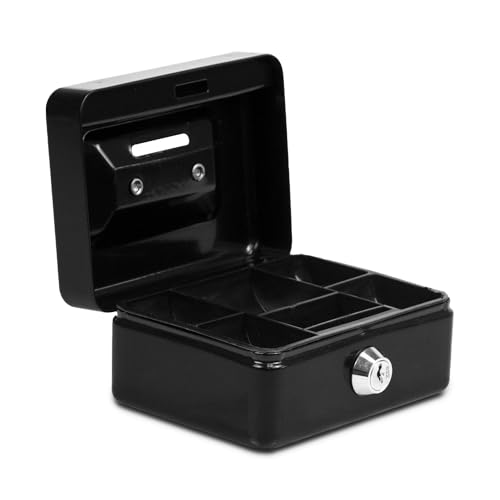 TIENDA EURASIA – Caja Caudales | Cerradura con 2 Llaves | Acero Aleado | Caja de Seguridad para Billetes y Monedas | Bandeja Interior Extraible | Ranura y Bandeja para Monedas | Caja Fuerte (S)