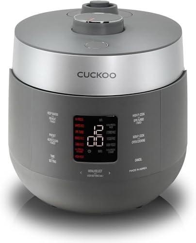 CUCKOO CRP-ST1009F Rice Cooker and Warmer with 20 Cups (Cooked) Double Pressure Rice Cooker and Warmer with Non-Stick Coating, 16 Menu Options, 3 Voice Guides, Automatic Cleaning (Grey)