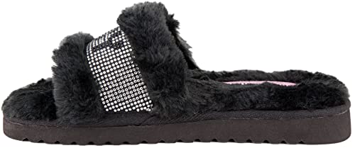 Juicy Couture Women's Luxe Faux Fur Slide Slippers with Embellished Strap, Cozy Indoor/Outdoor Fuzzy Slip-On Sandals3