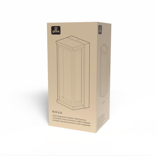 Image of Globe Electric 12W LED Integrated Matte Black Outdoor Wall Sconce with Frosted Glass