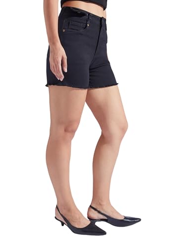 Image of Miss Chase Women's White Regular High Rise Clean Look Regular Stretchable Denim Shorts