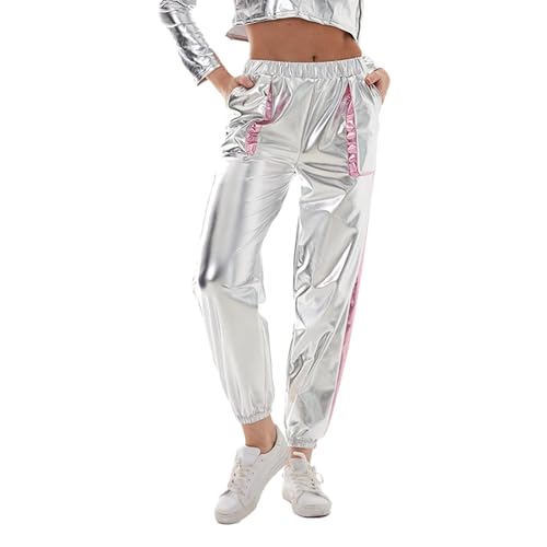 Pantalon de jogging en PU femme taille haute gainante et jambes larges confort