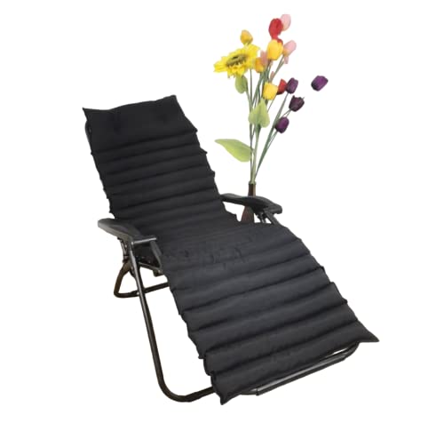 REINO MANSIDI Cojín Tumbona 180x55x6cm Reclinable con Almohada Reposacabeza, Colchoneta Tumbona Exterior con Relleno de Fibra Hueca, Enrollable y Fácil de Llevar (Negro)