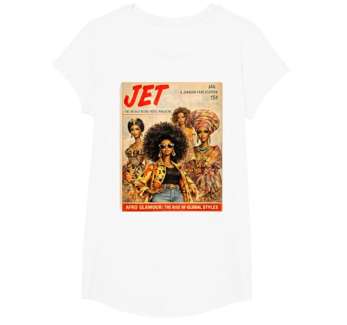 Afro Glamour – Vintage Black Women Cover Art T-Shirt, Girls, White, Large