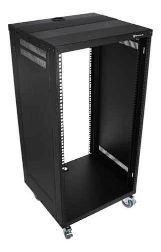 Rockville RR20U 20U Live Sound/Recording Studio Rack Case with Wheels, Reversible Rack Rails, Front & Rear Mounting, Cable Management Ports, 440lb Capacity