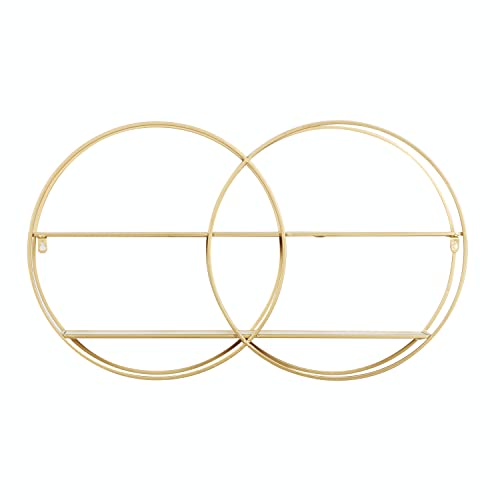 Cosmoliving By Cosmopolitan Metal Round 2 Shelf Wall Shelf, 30" X 6" X 18", Gold #TOP5