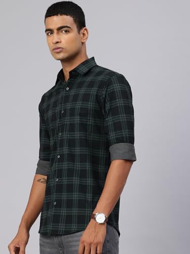 Image of Majestic Man Comfort Slim Fit Cotton Blend Checked Casual Shirt