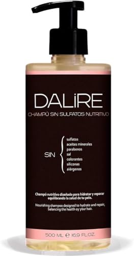 Champú sin sulfatos NUTRITIVO Dalire BIO 500ml para cabellos SECOS, RIZADOS o DAÑADOS. Mejor Champú 2021. Premio HealthHair 2021. El más usado por Dermatólogos. Sin Parabenos, Sin Sal, Sin tóxicos