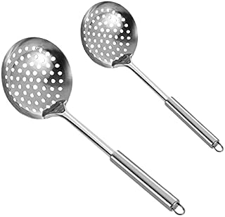 OMIGA 2 Pcs 12 Inch Stainless Steel Slotted Spoon Kitchen Ladle Feel Comfortable Easy to Clean Strainer Ladle Use for Fish Noodles Vegetables Oil Fried Hot Pot Etc The Residue Filtered
