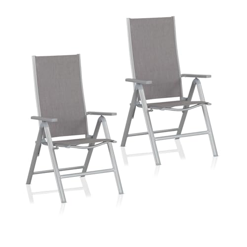 KHG Gartenstuhl Hochlehner 2er Set Alu Klappstuhl, 8-Fach verstellbare...