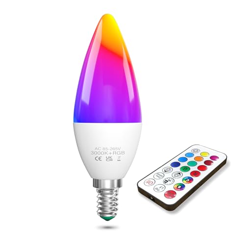 TobeBright 1X Ampoule LED Changement de Couleur E14, 3W Ampoule LED E14 RGB avec Télécommande Blanc Chaud 3000K + RGB Dimmable Ampoules de Couleur,...