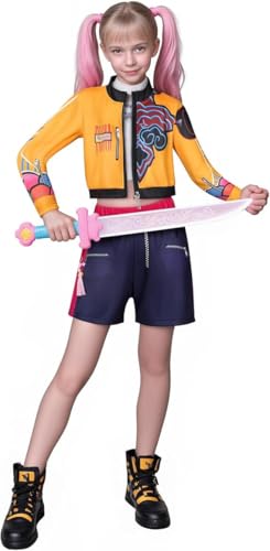 Rum Anime Costume Set, Yellow Jacket with Purple Shorts, 3-Piece Athletic Outfit for Girls4