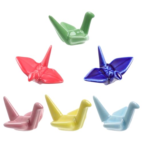 NAMOARLY 6 Pezzi Poggia Bacchette in Ceramica con Design Gru di Carta Supporto per Bacchette Cucchiai e Forchette Accessori da Tavola Giapponesi Resistenti e Decorativi per Cucina e Feste