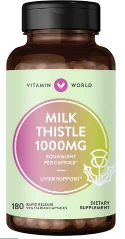 Vitamin World Milk Thistle 1000mg 180 Rapid Release Vegetarian Capsuls, Silymarin Marianu