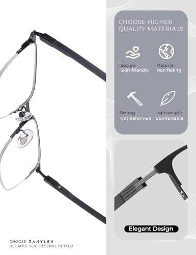 Image of ZanyLen Blue Light Blocking Glasses Men Computer Gaming Glasses Rectangle Metal Semi-rimless Frame