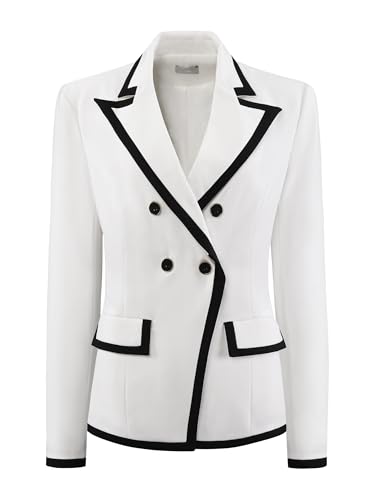 Women's Double Breasted Blazer Panel Trim Long Sleeve Work Suit Blazers Jacket
