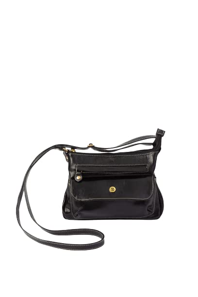 Bolsa Selma Transversal Feminina Tiracolo em Couro Legitimo (Preto)