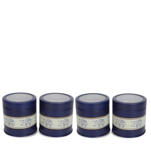 Image of Mandala Collection Airtight Kitchen Container Set| 450ML- Set of 4| Food Grade Metal Jars for Spices, Seeds, Green Tea & Dry Storage| Vacuum Lid, Rust Resistant| Blue Elephant Canisters