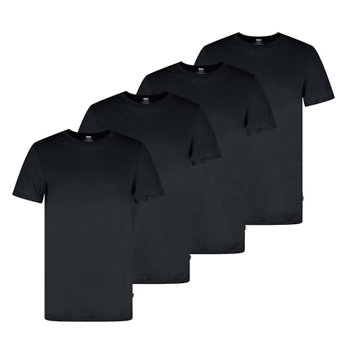 Levi's Pacote com 4 camisetas masculinas básicas de gola redonda, algodão macio, sem etiqueta, conforto respirável, Combo preto, GG
