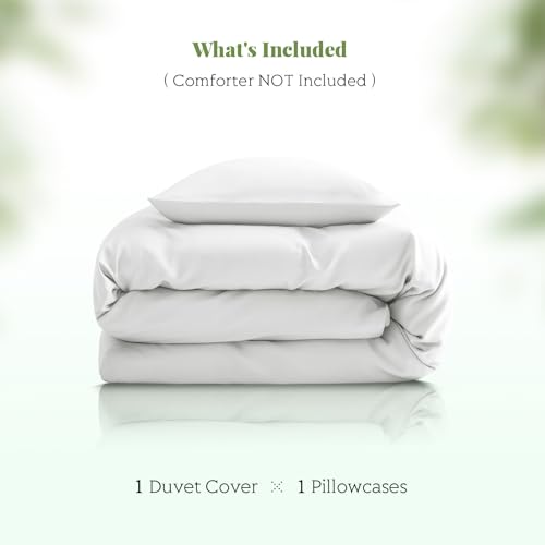 Twin/Twin XL Duvet Cover Set, 100% Viscose Derived from Bamboo, 2 Pieces, 1 Zipper Closure Duvet Cover (70"x90") and 1 Pillowcases (20"x30") Cooling & Silky Soft (White)
