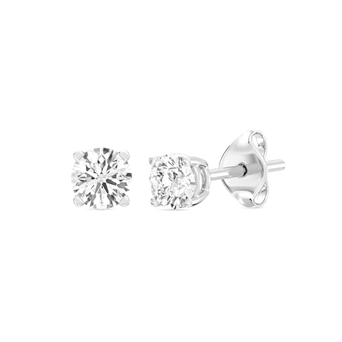 Gilded 1 Carat Total Weight Lab-Grown Diamond Stud Earrings for Women| 925 Sterling Silver Studs | Hypoallergenic Fine Jewelry | 4-Prong Basket Push Back Nut | SI1 Clarity F Color Round Cut