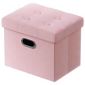 PRANDOM Ottoman with Storage [1-Pack] Velvet Folding Small Square Foot Stool with Lid for Living Room Bedroom Coffee Table Dorm Pink 17x13x13 inches